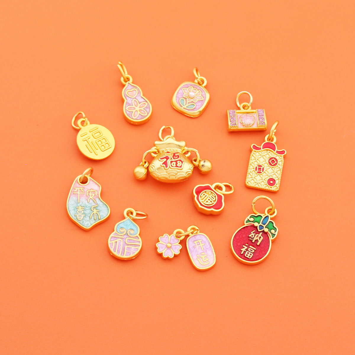 古法金色保色祥云福字钱袋子吊坠DIY葫芦饰品配件挂件手工编织 - 图1