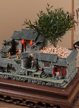 复古怀旧建筑农家小院摆件v老房子模型客厅装饰桌面盆栽微景观造