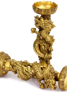 铜烛台摆a件 铜龙烛台 铜双龙烛台 铜蜡台 双龙烛台摆件 铜烛台