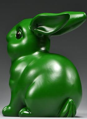 绿色木头小兔子摆件木质雕刻十二生肖木制兔实木吉祥物装饰工艺品