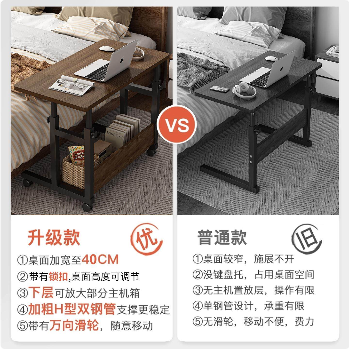 可移动床边桌升降桌子电脑桌家用卧室书桌宿舍懒人简易学生书桌,淘宝优惠券,粉丝福利购,淘宝优惠卷