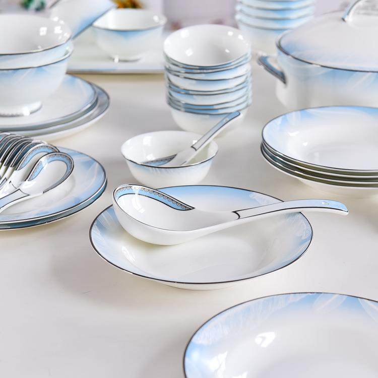 白金边陶瓷家用餐具日用米饭碗餐厅热菜盘子骨质瓷碗盘碟套装,淘宝优惠券,粉丝福利购,淘宝优惠卷