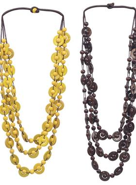 跨境外贸民族风多层串珠椰壳项链 部落女饰品配饰