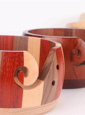 Wooden Yarn Bowl Knitting Yarn Bowls with Holes Crochet Bowl