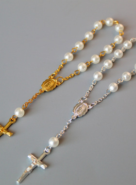 冷淡风珍珠十字满月祈福手链