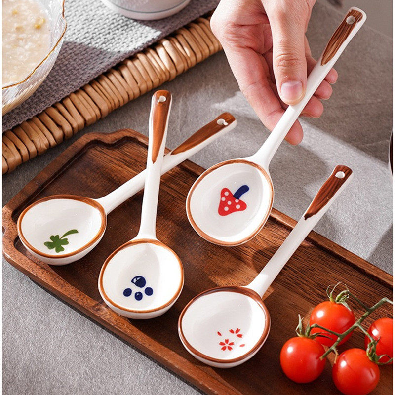 家用陶瓷勺创意印花汤勺家用餐具长柄勺光滑不刺嘴家用勺勺子套装,淘宝优惠券,粉丝福利购,淘宝优惠卷