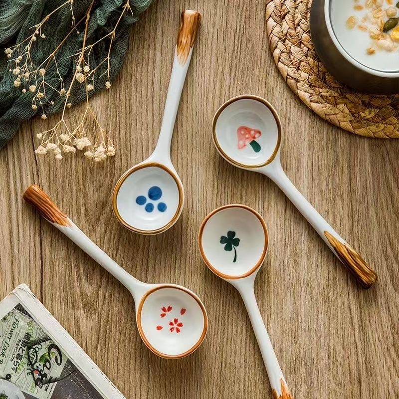 家用陶瓷勺创意印花汤勺家用餐具长柄勺光滑不刺嘴家用勺勺子套装,淘宝优惠券,粉丝福利购,淘宝优惠卷