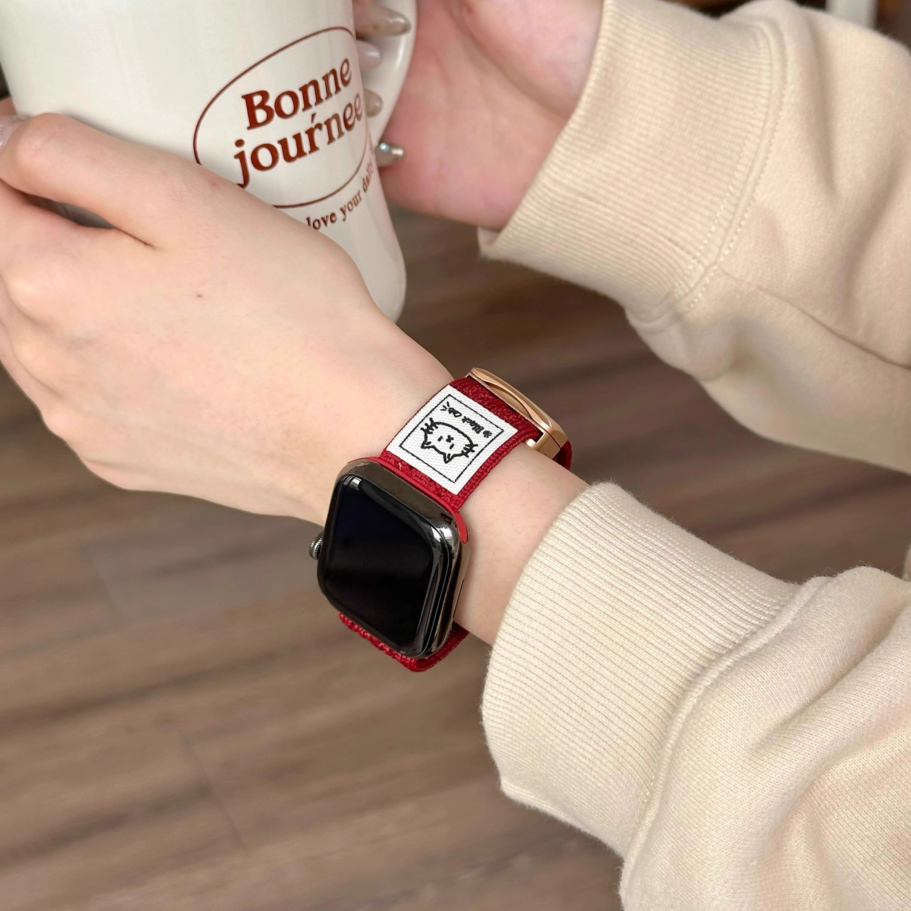 小猫图案透气针织尼龙磁吸表带适用华为Fit3fit2小米8/9pro红米54 - 图2