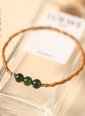 寒山橄榄核竹节和田玉石转运珠