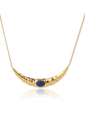 法式复古小众轻奢风不锈钢月牙形镶天然石百搭个性不掉色锁骨项链