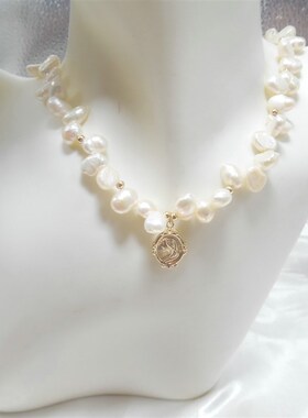 天然珍珠项链淡水锁骨链花朵锆石流苏母贝人造水晶大厂货源573002