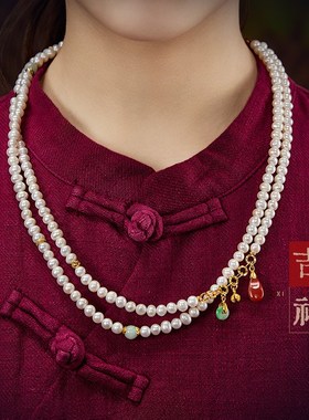 珍珠项链女2024新款爆款轻奢小众颈链旗袍国风双圈手链毛衣链