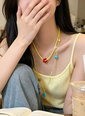 夏日多巴胺小花串珠长款项链
