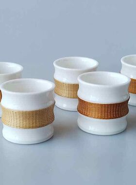 非遗手工竹丝扣瓷茶杯竹节手握杯瓷胎竹编茶具双杯礼盒商务送礼