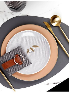 北欧样板间餐具套装摆件软装搭配餐桌摆台厨房橙色系餐盘餐垫饰品