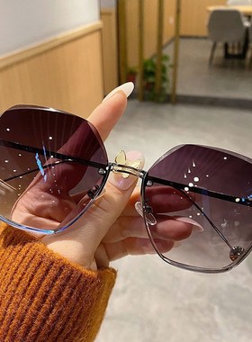 韩版2021新款无框切边太阳眼镜气质墨镜女夏大脸显瘦显小