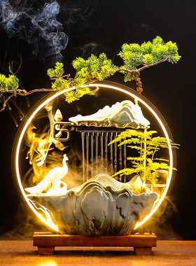 中式倒流水摆件循环水景加湿器招财鱼缸假山O客厅公司开业乔迁礼