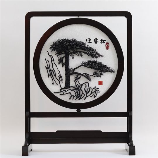 芜湖铁画纯手工迎客松收藏级高端紫光檀摆台屏风合肥店铁易知