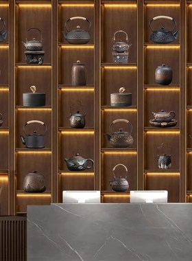 新中式茶室柜博古架茶道茶壶茶叶罐摆件样板间创意家居软装工艺品