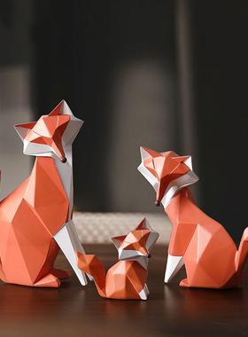 现代简约狐酒狸视动物摆件轻奢树脂客厅电居柜玄关桌面家软QUO装