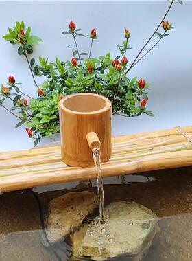 竹筒流器水竹筒循环水流车毛竹中式鱼缸太阳能竹排石水thj#%u+l槽