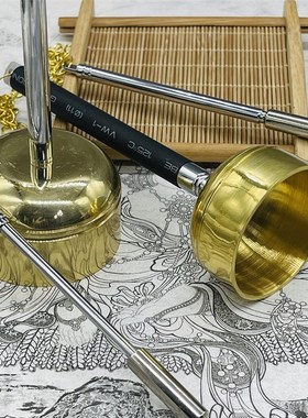 西藏纯铜引庆f引磬引罄铜磬可伸缩佛堂用具品助念法器叮铛敲铃摆