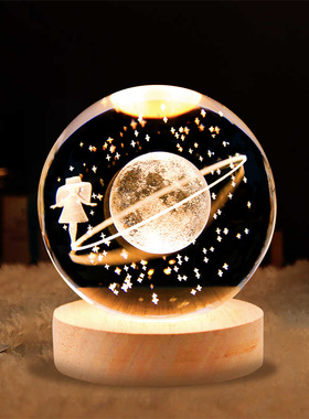 生日快乐可发光星空灯水晶球桌面小夜灯投影氛围T灯装饰品摆件礼