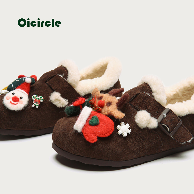 OICIRCLE【叮叮当当】冬季全包加绒羊毛勃肯鞋雪地靴羊羔绒女鞋 - 图2