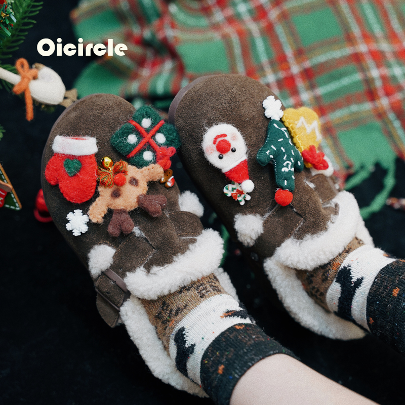 OICIRCLE【叮叮当当】冬季全包加绒羊毛勃肯鞋雪地靴羊羔绒女鞋 - 图0