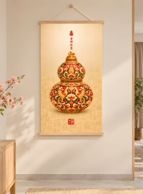 吉祥福禄新中式葫芦装饰画客厅玄关挂画