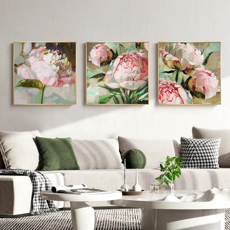 手绘粉色牡丹花卉花开富贵客厅挂画现代温馨卧室玄关餐厅墙装饰画,淘宝优惠券,粉丝福利购,淘宝优惠卷