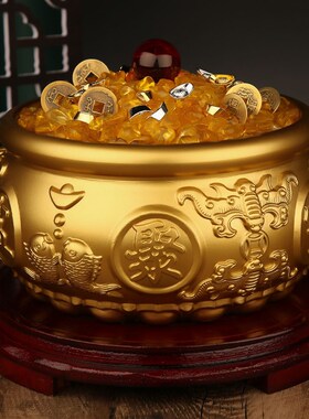 厂家黄铜八福聚宝盆摆件家用客厅玄关店铺装饰工艺品开业礼品