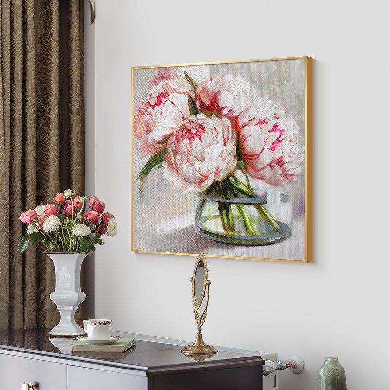 手绘粉色牡丹花卉花开富贵客厅挂画现代温馨卧室玄关餐厅墙装饰画,淘宝优惠券,粉丝福利购,淘宝优惠卷