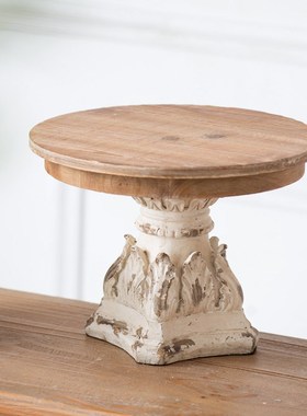 Powkhome欧式复古做旧装饰摆件蛋糕甜品点心实木托盘桌面陈列道具