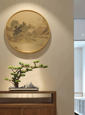 新中式迎客松盆景禅意摆件 玄关桌茶室风化木陶瓷装饰样板房客厅