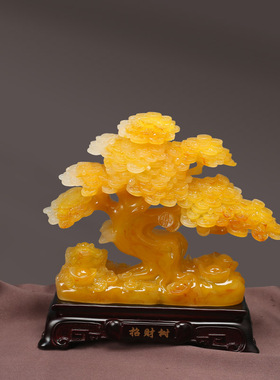 新中式摆件高端大气摇钱树客厅办公室酒柜博古架店铺发财树软装