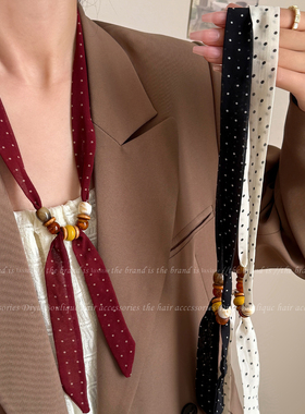 波点腰花果串珠丝巾项链系脖配件
