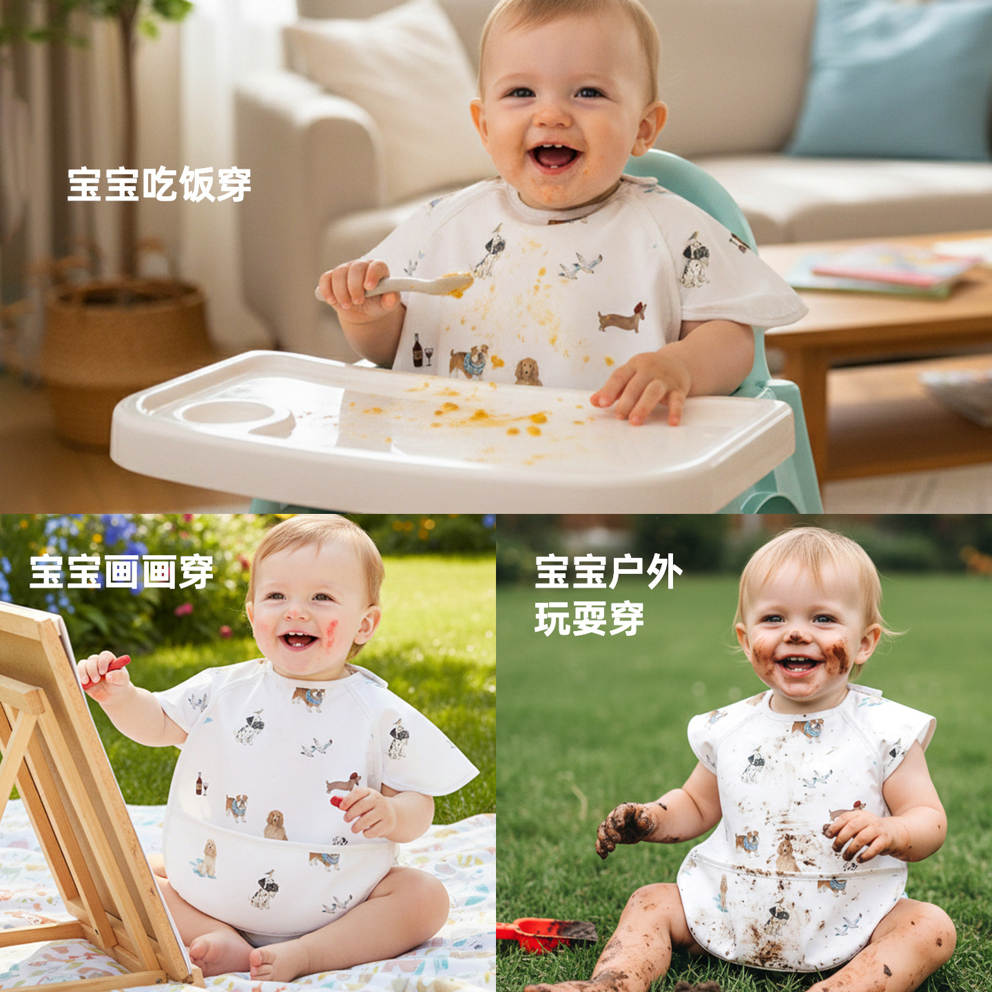 呵儿特儿童吃饭罩衣婴儿宝宝喂饭围兜辅食饭兜防脏防水围裙秋冬