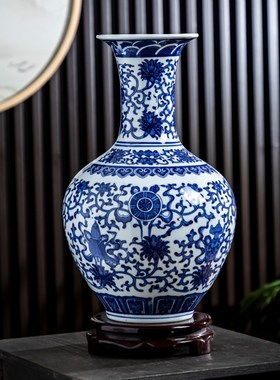 景德镇陶瓷花瓶客厅摆件大号仿古青花瓷瓶中式家居电视柜装饰花瓶