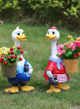 户外花园庭院卡通动物鸭子花缸雕塑幼儿园花盆小院子景观装饰摆件