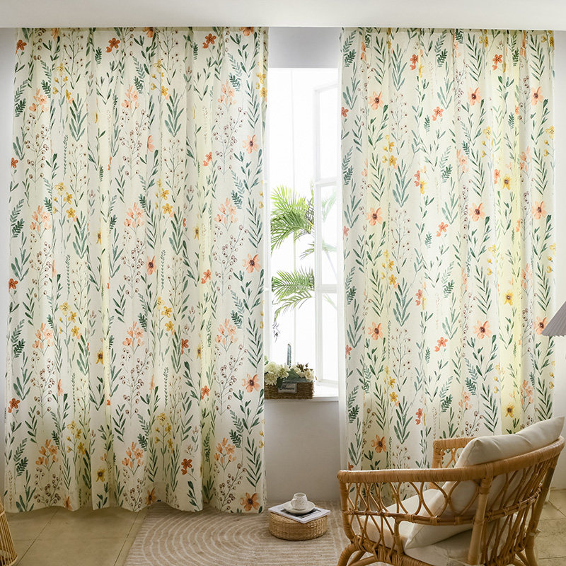 新款北欧田园纯棉窗帘绿色环保客厅卧室宿舍半截落地窗帘成品定制,淘宝优惠券,粉丝福利购,淘宝优惠卷