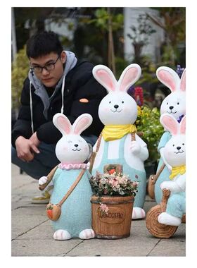 佳鲤推荐免子多肉花盆绿植盆栽户外花园装饰摆件庭院兔子一家