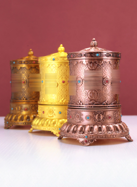 王师兄唐多括罗藏族转经简电动充电转轮家居摆件黄财神财宝八吉祥