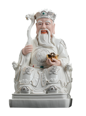 戴玉堂陶瓷10/12/14吋土地公土地婆神像供奉家用土地公公婆婆摆件