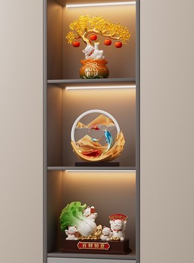 风生水起锦鲤流沙画摆件高级感小众客厅电视柜装R饰办公室乔迁礼