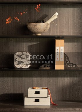 邸高家居 新中式样板间水墨云纹陶瓷装饰盘摆件玄关柜体陈列套装