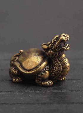 黄铜龙龟手把件办公桌招财进宝霸下摆件办公室工位吉祥物件装饰品