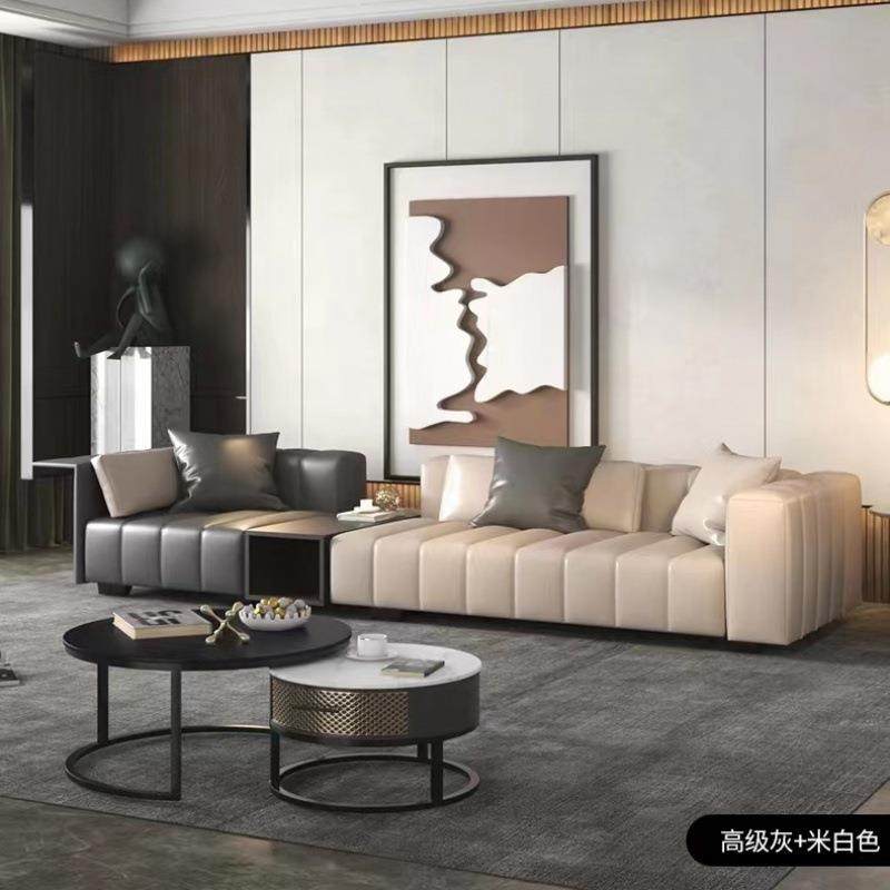 意式直排极简转角真皮客厅组合沙发北欧简约影音室别墅皮布沙发,淘宝优惠券,粉丝福利购,淘宝优惠卷