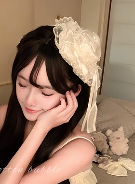 甜美白色可爱蕾丝花边蝴蝶结礼帽