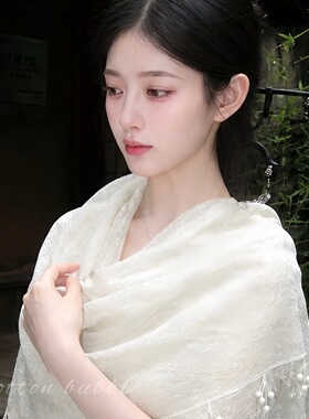 文艺小清新白色披肩女外搭配裙子